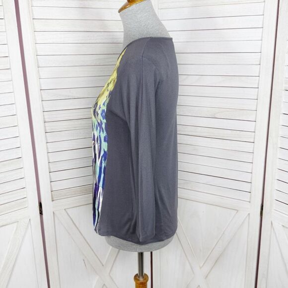 Apt. 9 Floral Mixed Media Panel Shirt Grey Yellow Petite Small - Picture 2 of 12